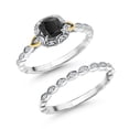 thumbnail image 2 of Gem Stone King 925 Sterling Silver and 10K Yellow Gold Black Onyx and White Lab Grown Diamond Bridal Ring Set for Women (0.66 Cttw, 5MM Cushion Cut, Gemstone Birthstone, Available in Size 5,6,7,8,9), 2 of 5