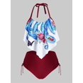 thumbnail image 1 of Más el tamaño de pulpo impresión de la flor asimétrica Cinched Halter baño tankini Rosegal Camisetas tallas grandes, 1 of 5