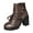 Coffee, variant on Black Round Toe Lace-Up Boots For Women, Chunky Mid Heel, Ankle-Length, Pu Upper, Great For Casual And Smart Looks