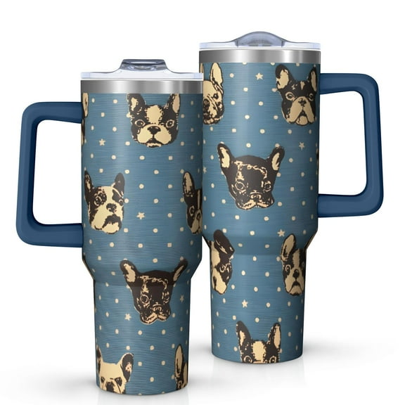 OBREWU French Bulldogs Blue Tumbler with Handle and Lid,French Bulldogs Blue 40oz Double Wall Vacuum Insulated Tumbler,Cups Gift for Women and Men