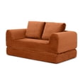 thumbnail image 5 of 2-In-1 Folding Convertible Sofa Bed, Modern Corduroy Sleeper Couch with 2*Pillows, Futon Modular Upholstered Boneless Loveseat with Pull-Out Bed, Folding Floor Modular Couch for Living Room (Orange), 5 of 11