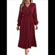thumbnail image 1 of Vestido Informal de Otoño para Mujer, de Larga, con Escote en V y Pliegues, Corte A. Vino Tinto L, 1 of 7