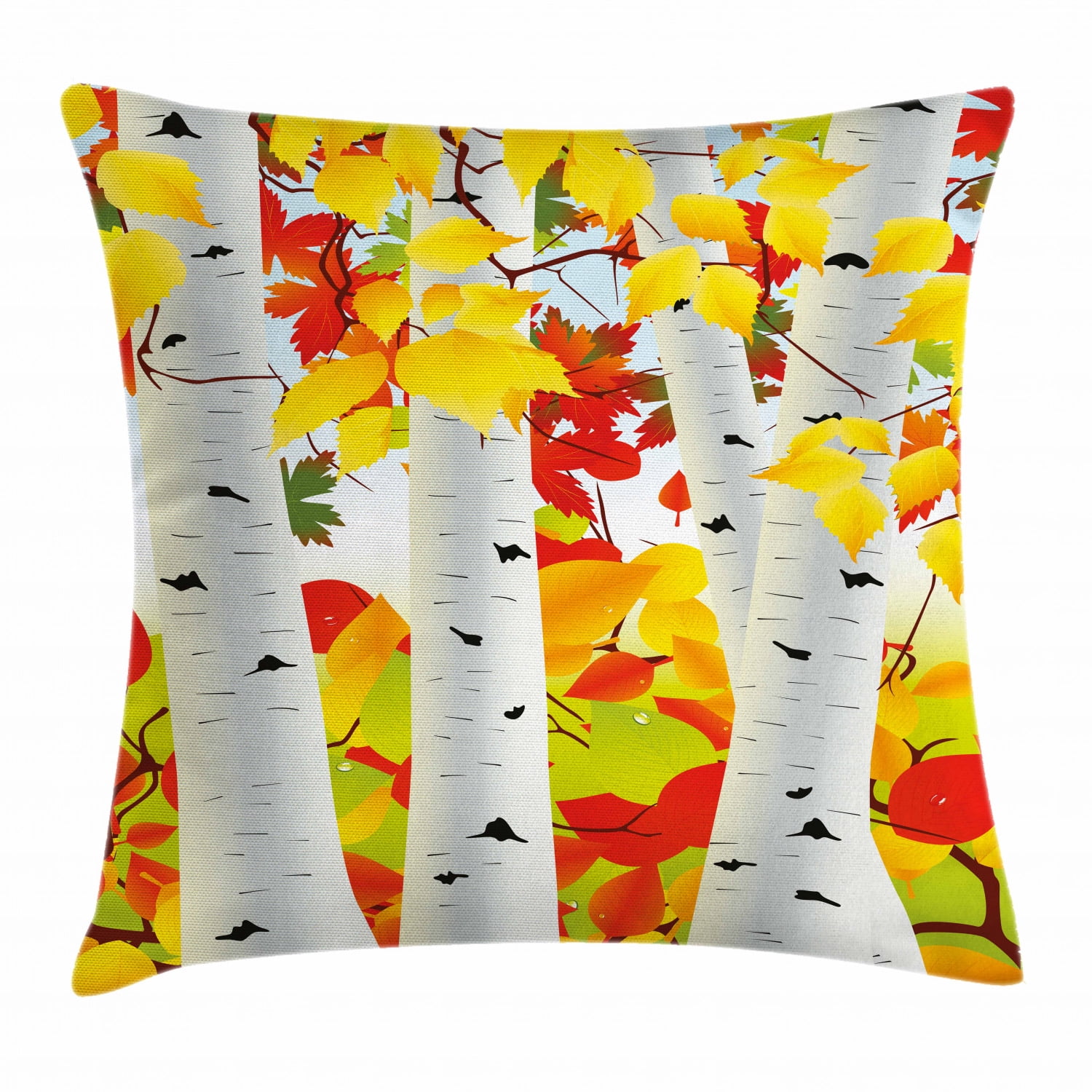 Fall Throw Pillow Cushion Cover, Autumn Scene with Orange Fallen Leaves