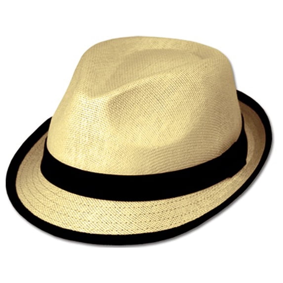 Unisex Structured 100% Paper Straw Black Band Fedora Hat - Natural - L/XL