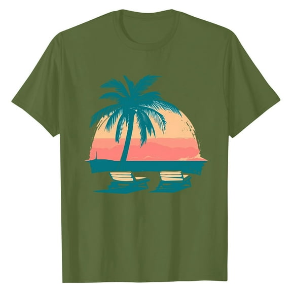 NAMTYQX Tshirts Shirts for Women Graphic Round Neck Soft Short Sleeve Mit Muster Pattern Hawaiian Plus Size Loose Stretch Womens Tshirts Cotton Loose Fit Army Green Size L