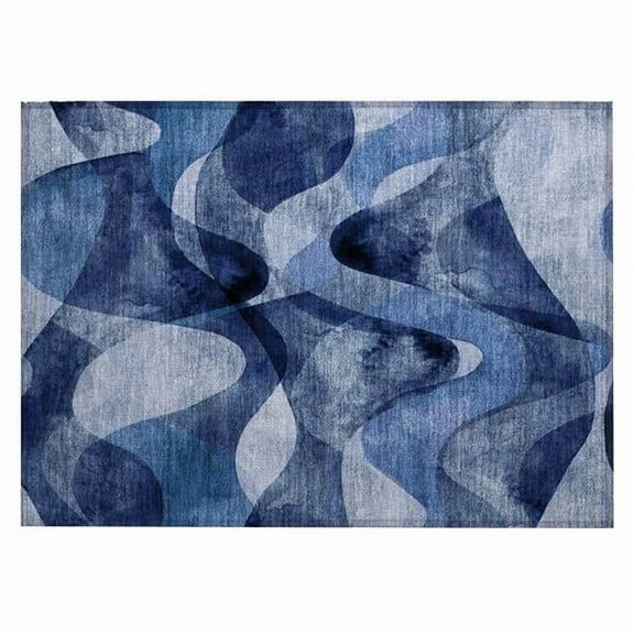 HomeRoots 561597 2 x 3 ft. Navy Blue Abstract Washable Non Skid Indoor Outdoor Rectangle Machine Woven Area Rug