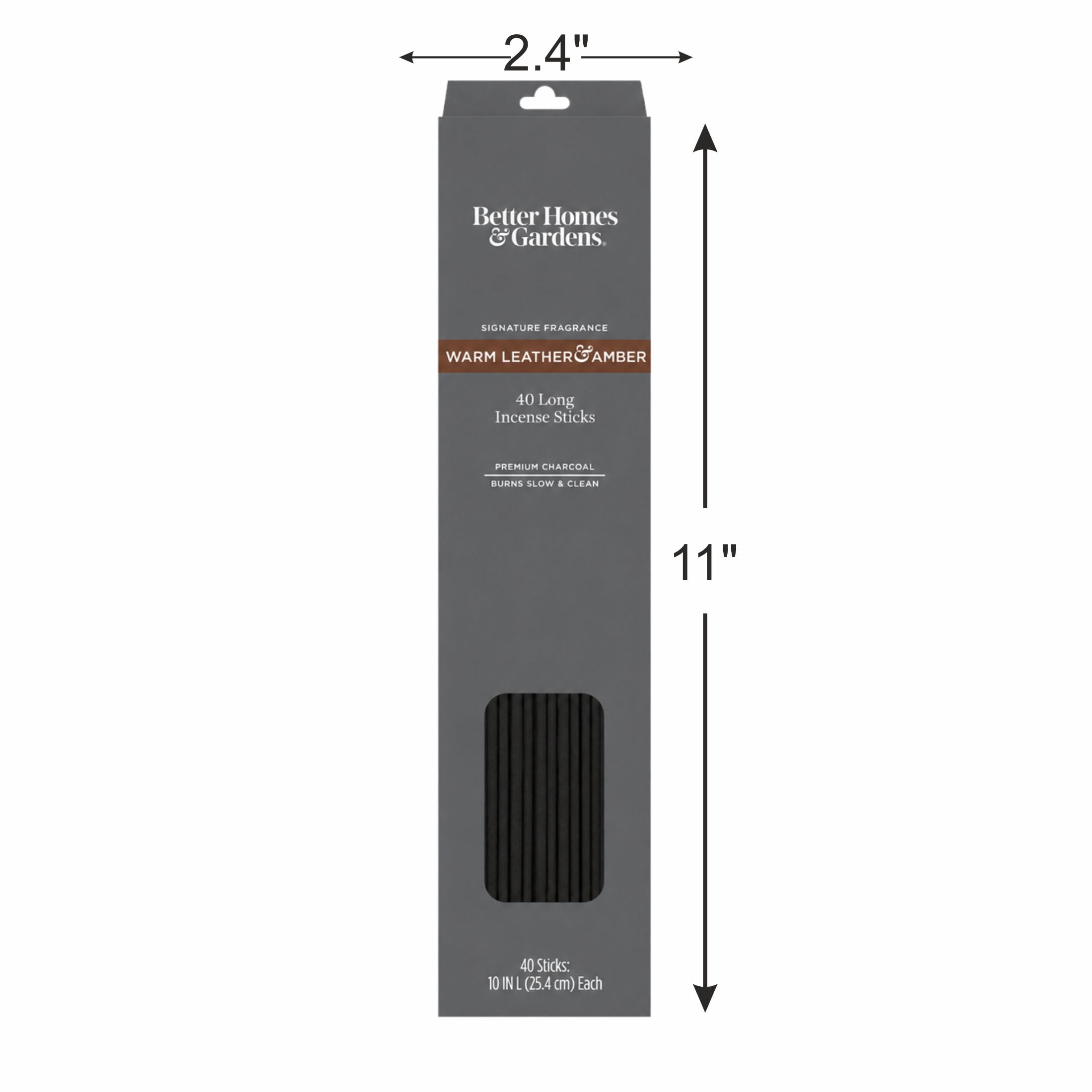 Better Homes & Gardens 10" Premium Charcoal Incense Sticks, Warm Leather & Amber, 40 Pack