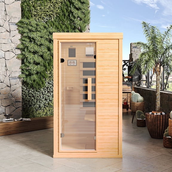 Clouddwell 1-Person Home Far Infrared Sauna | 850W High-Efficiency Heating Western Hemlock Dry Sauna with LED Light & Bluetooth Speaker (For Home & Gym Use)