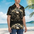 thumbnail image 3 of Honeii Gold Rose Skull Print Men’s Hawaiian Shirt,Classic Button-Down Short Sleeve Shirt, for Beach, Vacation, and Outdoor Activities,XX-Large, 3 of 7