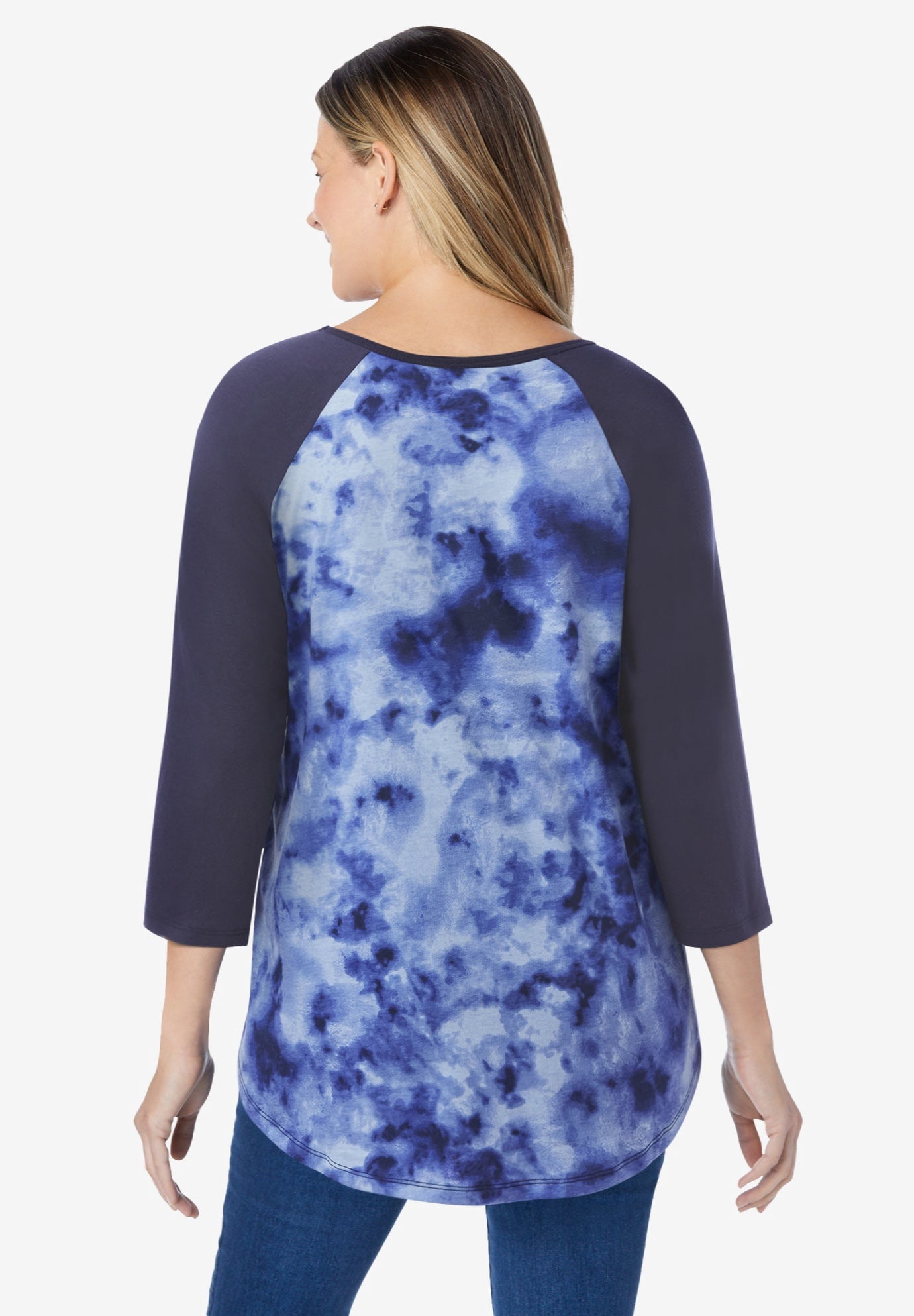 Woman Within Plus Size Three-Quarter Sleeve Baseball Tee