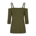 thumbnail image 5 of ClodeEU Women's V Neck 3/4 Sleeve Off-Shoulder Top, Fashion Solid Color Casual Fit T-Shirt Army Green,Women's Plus L, 5 of 5