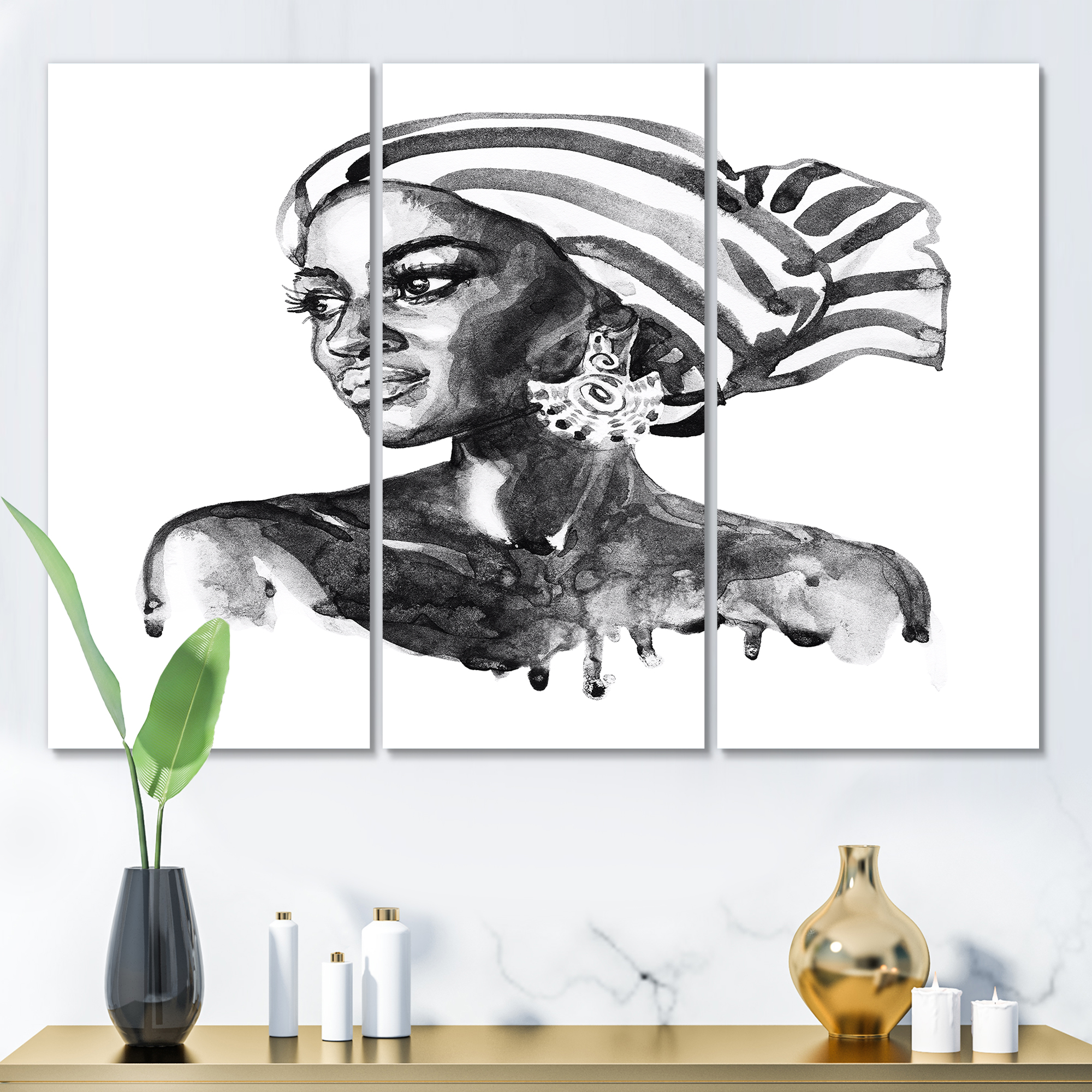 Designart ' Portrait of Afro American Woman XII ' Modern Canvas Wall Art Print
