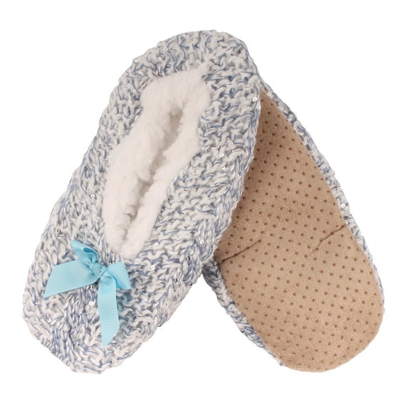 Adult Women's Super Soft Warm Cozy Fuzzy Furry Slippers Non-Slip Lined Socks, Blue, Medium, 1 Pair