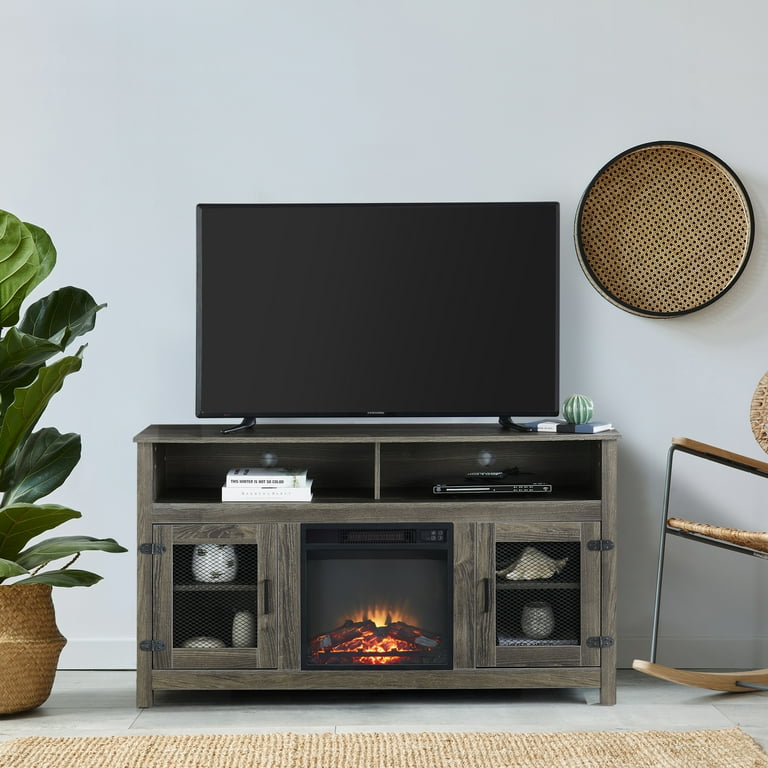 Royard Oaktree TV Stand with Fireplace for TVs up to 65 Farmhouse Entertainment Center w Barndoors