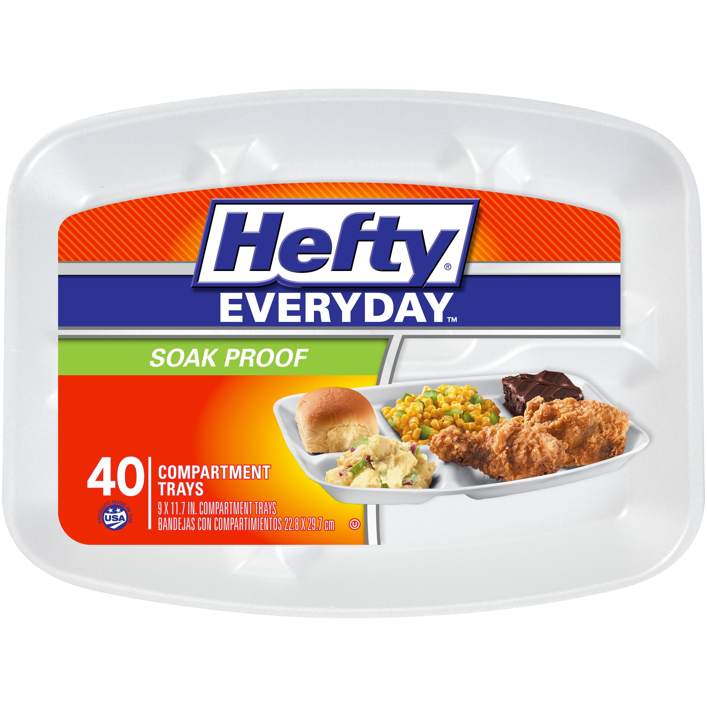 Hefty Everyday Soak Proof White Foam Compartment Plates, 45 ct - Foods Co.