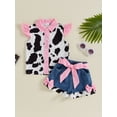 thumbnail image 3 of BemeyourBBs Western Baby Girl Summer Clothes Toddler Baby Denim Cowgirl Outfits Fly Sleeve Cow Print Button Down Shirt Jeans Shorts Set Belt Toddler Girl Summer Outfit, 3 of 9