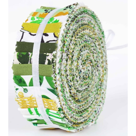 Soimoi 40Pcs Block Print Precut Fabrics Strips Roll Up 1.5x42inches Cotton Jelly Rolls For Quilting - Green
