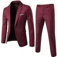 thumbnail image 1 of 1 Set Men Blazer Pants Set Solid Color Long Sleeve Slim Fit Turndown Collar Temperament One Button Pockets Suit Set Male Clothes, 1 of 4