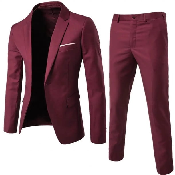 1 Set Men Blazer Pants Set Solid Color Long Sleeve Slim Fit Turndown Collar Temperament One Button Pockets Suit Set Male Clothes