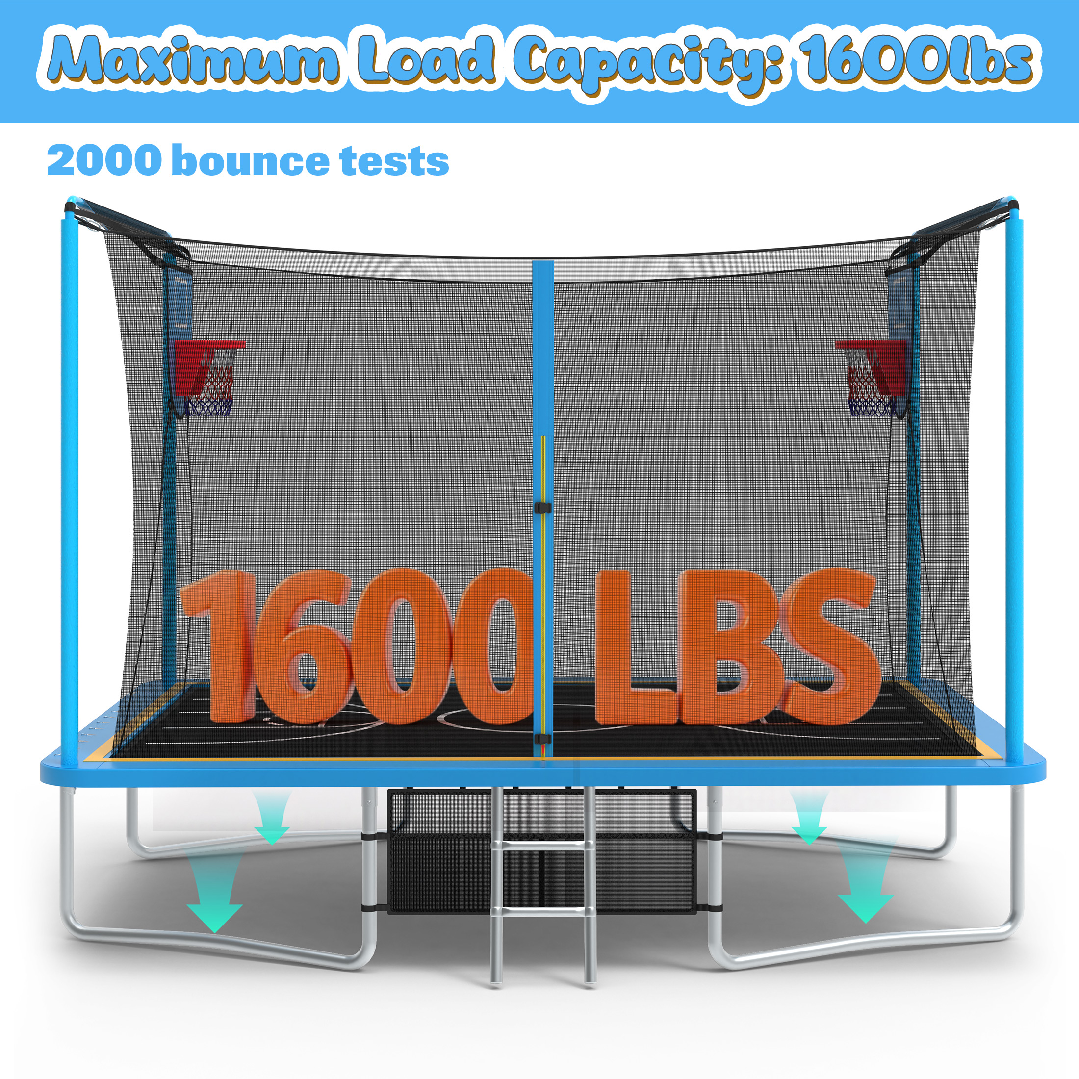 8 ×12FT Large Trampoline for Kids and Adults, SHINPT Outdoor trampoline with 2 Basketball Hoops, Big Trampoline with 360° Safety Net, Kids Trampoline Outdoor with Football Net with 1600LBS Capacity
