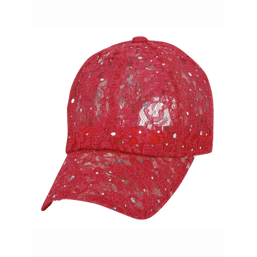 Sequin Lace Glitter Adjustable Baseball Cap Red