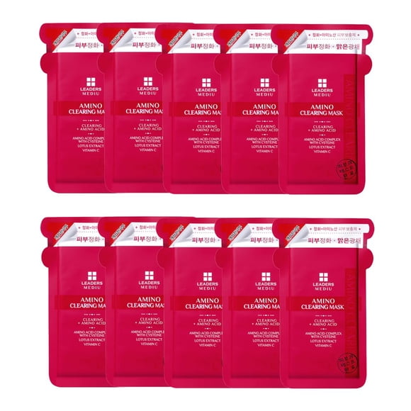 Mascarilla facial aclaradora y iluminadora Leaders Mediu Amino | Extracto de loto de vitamina C para cicatrices de acné, hiperpigmentación, manchas oscuras, tono uniforme de la piel (10 hojas)