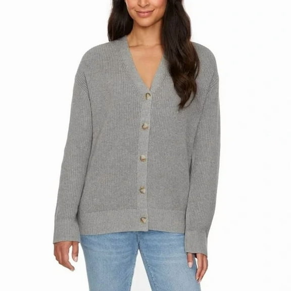 Hudson Ladies' 100% Cotton Buttondown Cardigan (Gray, Medium)
