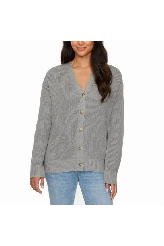 Hudson Ladies' 100% Cotton Buttondown Cardigan (Gray, Medium)