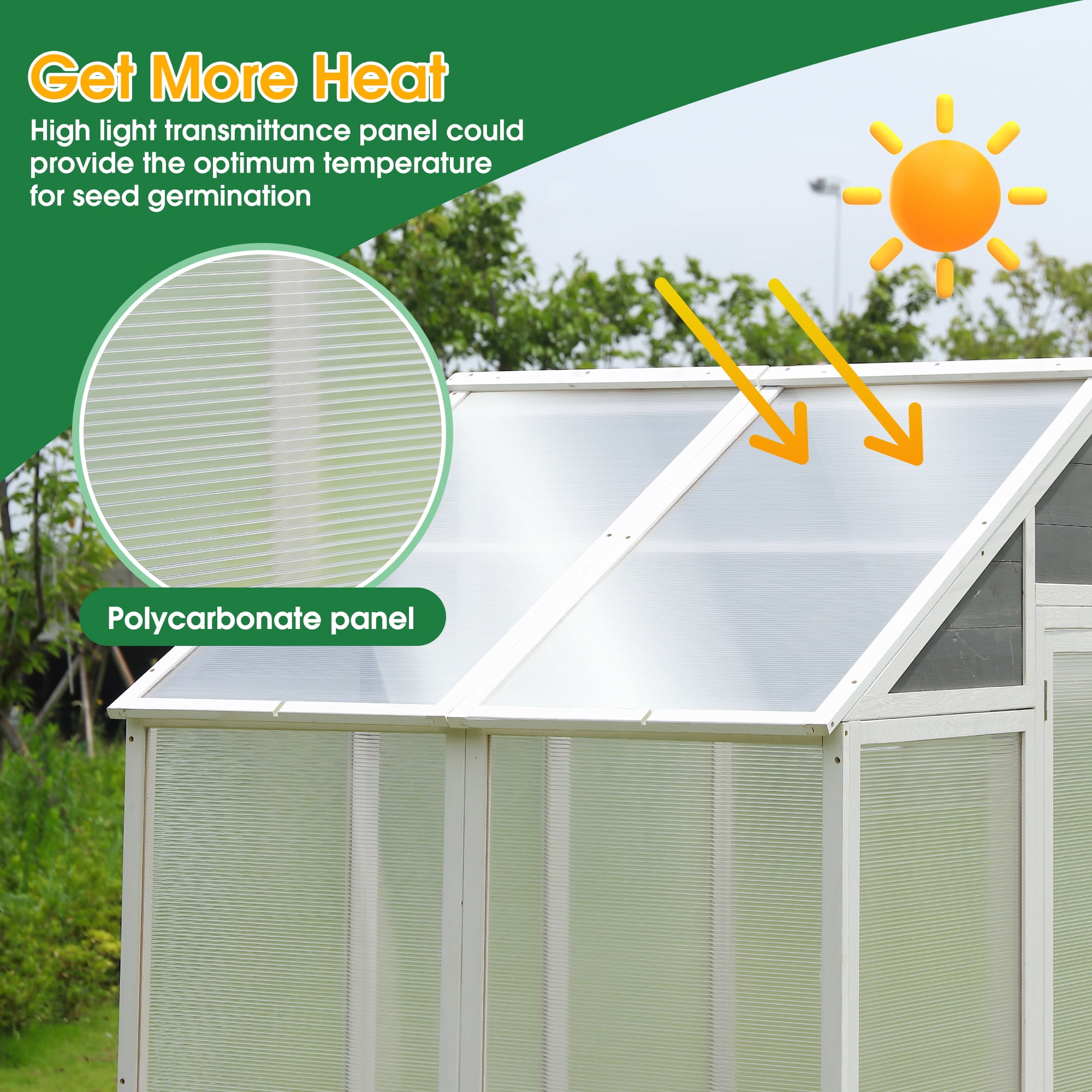 6' x 4' Walk-in Polycarbonate Greenhouse, Outdoor Garden Greenhouse for Plants in Winter, Grow House with Sturdy Cold Wooden Frame, Drain Hole and Front Entry Doors, D6338