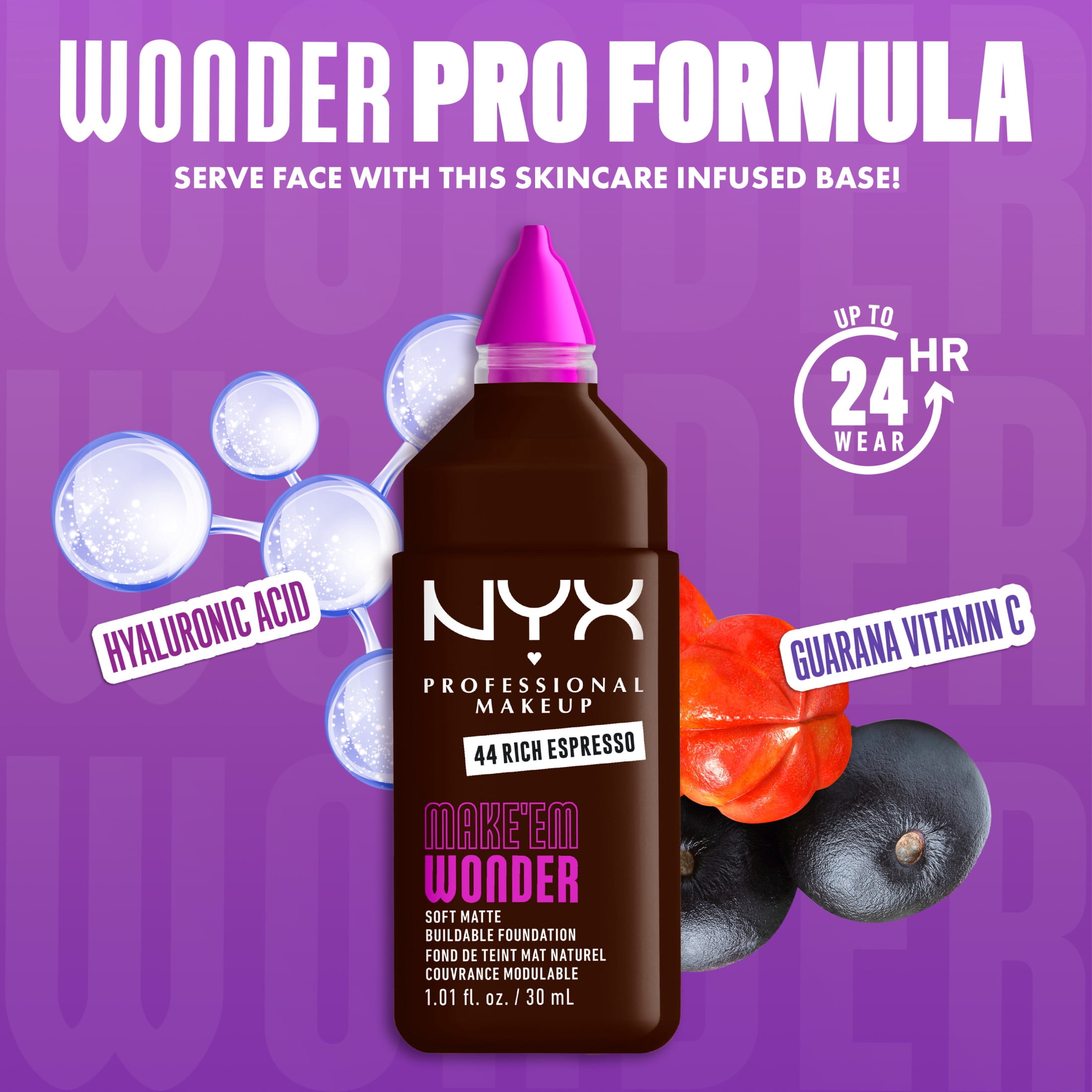 NYX Professional Makeup Make Me Wonder Make 'EM Wonder, 24H Soft Matte Foundation, RICH ESPRESSO, 0.84 fl oz