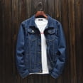 thumbnail image 2 of Men's Autumn Winter Casual Long Sleeve Turn-down Collar Solid Denim Jacket Coat, 2 of 3