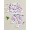 thumbnail image 2 of Suealasg Kids Baby Girl 2Pcs Fall Clothes 1T 2T 3T 4T Toddler Girl Casual Spring Outfits Long Sleeve Flower Print Sweatshirt Elastic Waist Sweatpants Sets, 2 of 7