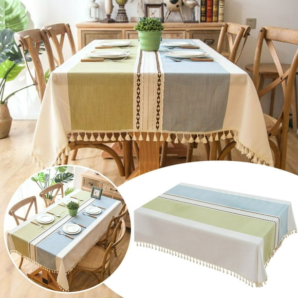 Table Cloth Clearance Tablecloth with Tassels Rectangle Cotton and Linen Table Protector Cover for Table Decoration (Blue Green)