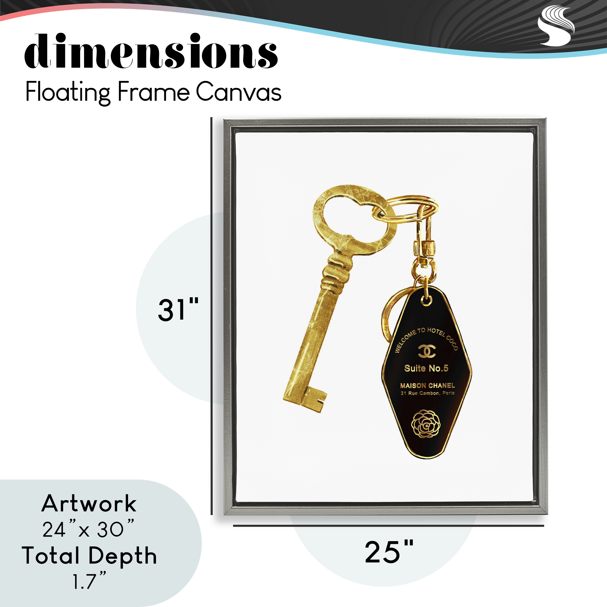 Luxury Fashion Key Gray Framed Floater Canvas Wall Art, design by Ziwei Li