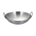 thumbnail image 1 of Wok de acero inoxidable, batería de cocina multiusos, sartén plateada de fondo plano para freír, guisar y cocinar , inducción eléctrica Diámetro 24cm, 1 of 9