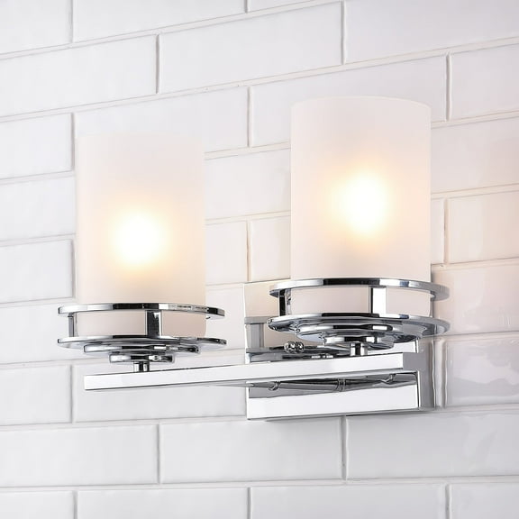 JONATHAN Y Fairfax 14.25" 2-Light Metal/Frosted Glass Contemporary Glam LED Vanity Light, Chrome