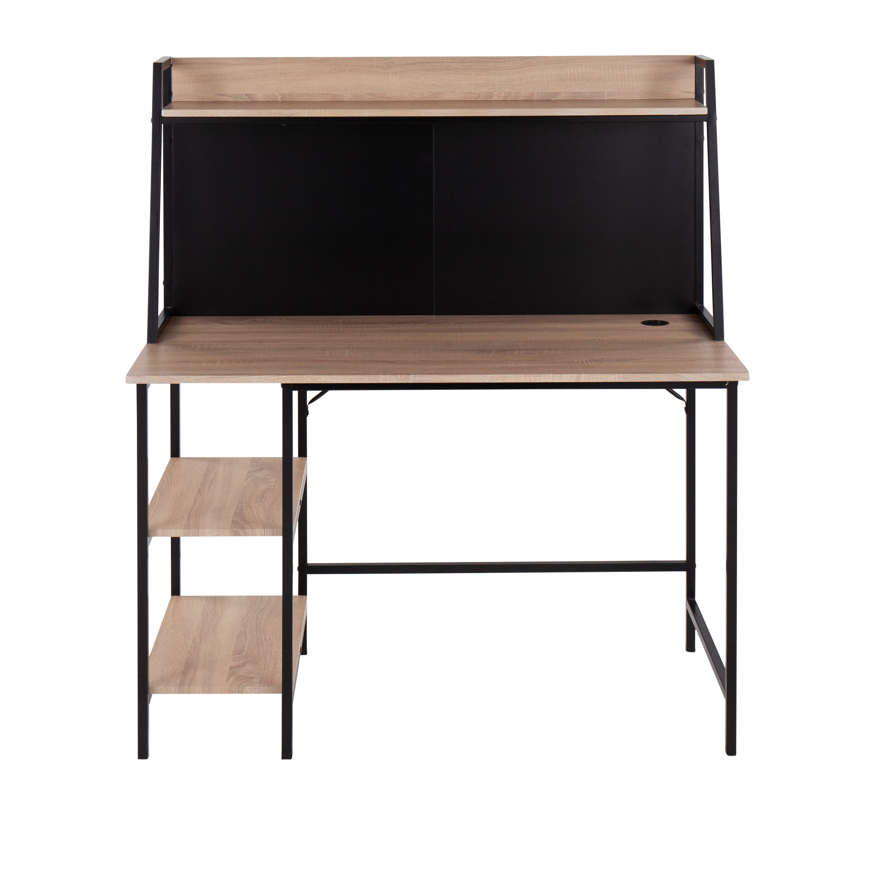 Shelf Contemporary Desk in Black Steel and Natural Wood