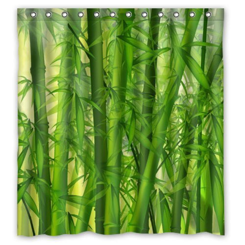 BPBOP Light Green And Green Bamboo Forest Shower Curtain Waterproof ...