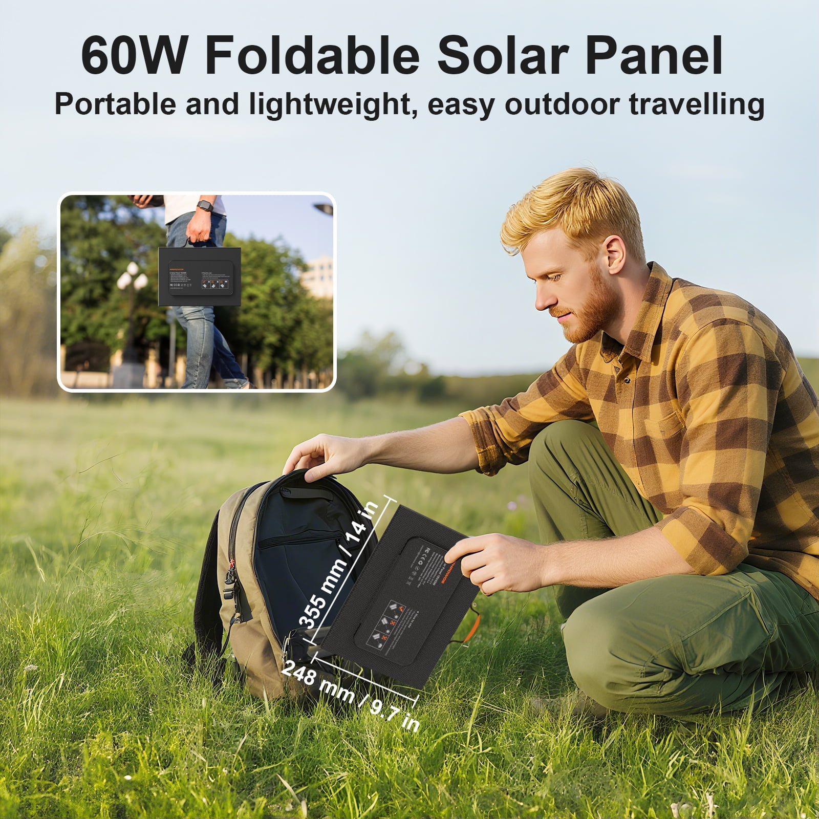 MHPOWOS Solar Panel 60 Watt USB Solar Charger for Outdoor Camping Backup Powerstation iPhone iPad