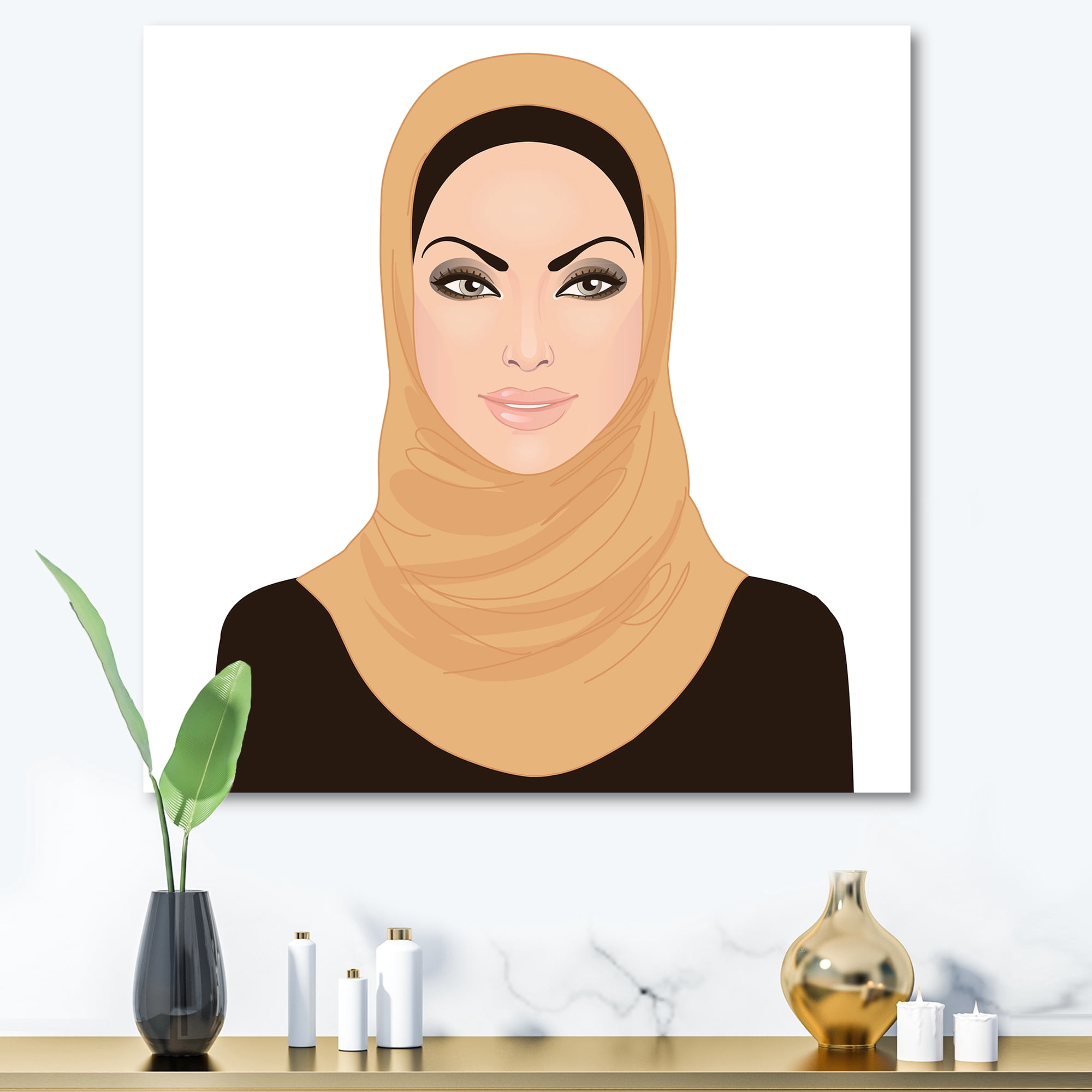 Designart ' Portrait of Muslim Girl In Traditional Hijab ' Modern Canvas Wall Art Print