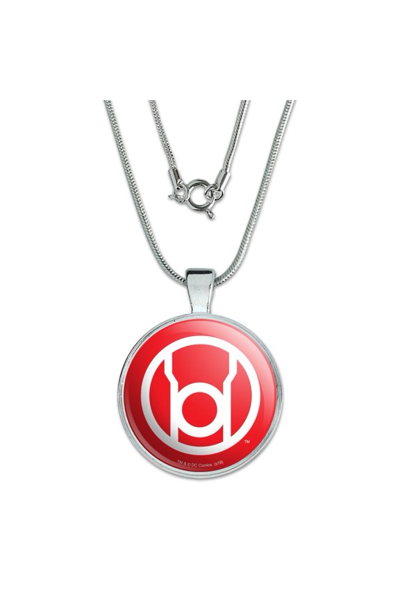 Green Lantern Blackest Night Red Lantern Logo 1" Pendant with Sterling Silver Plated Chain