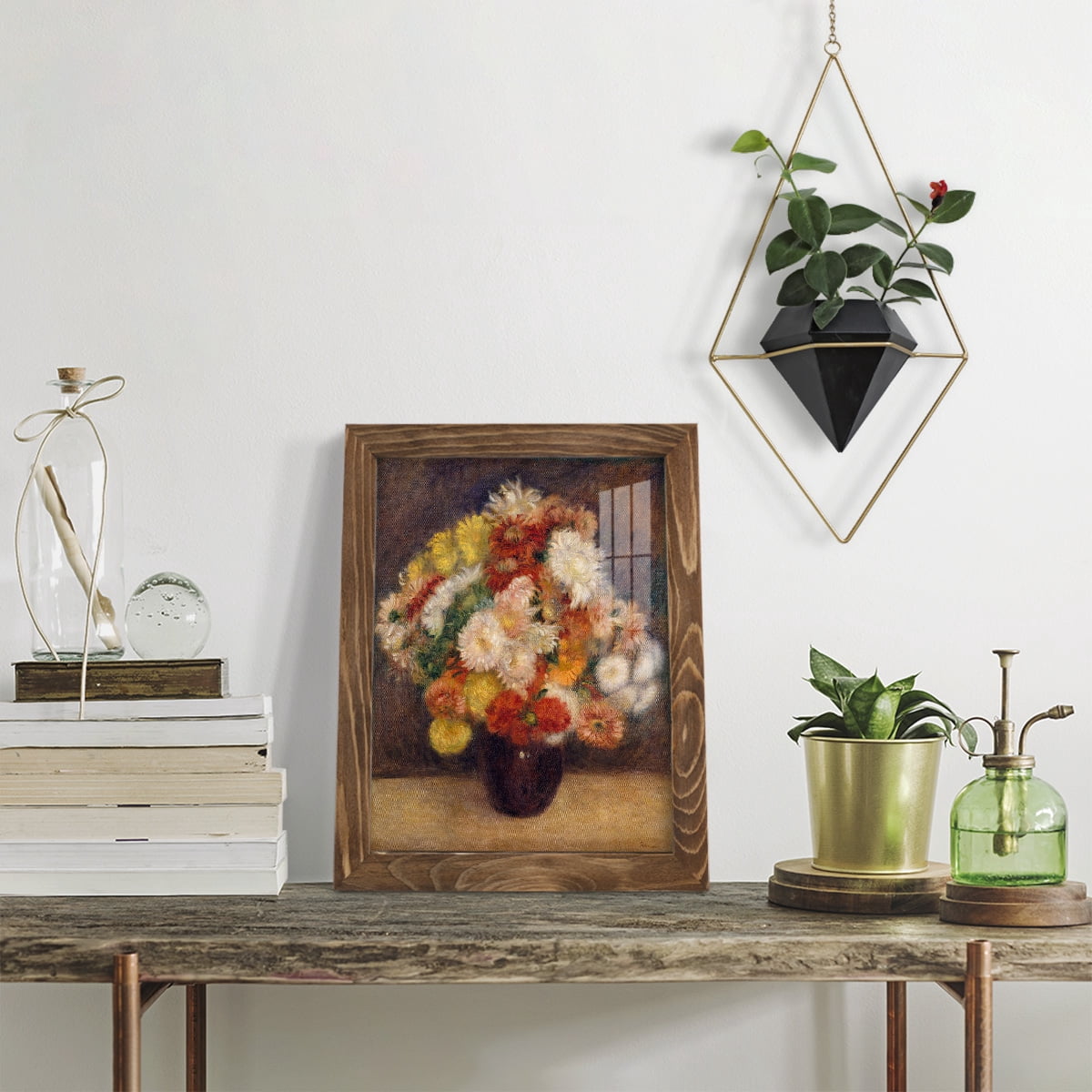 Bouquet of Chrysanthemums -Framed Print w/glass-Walnut