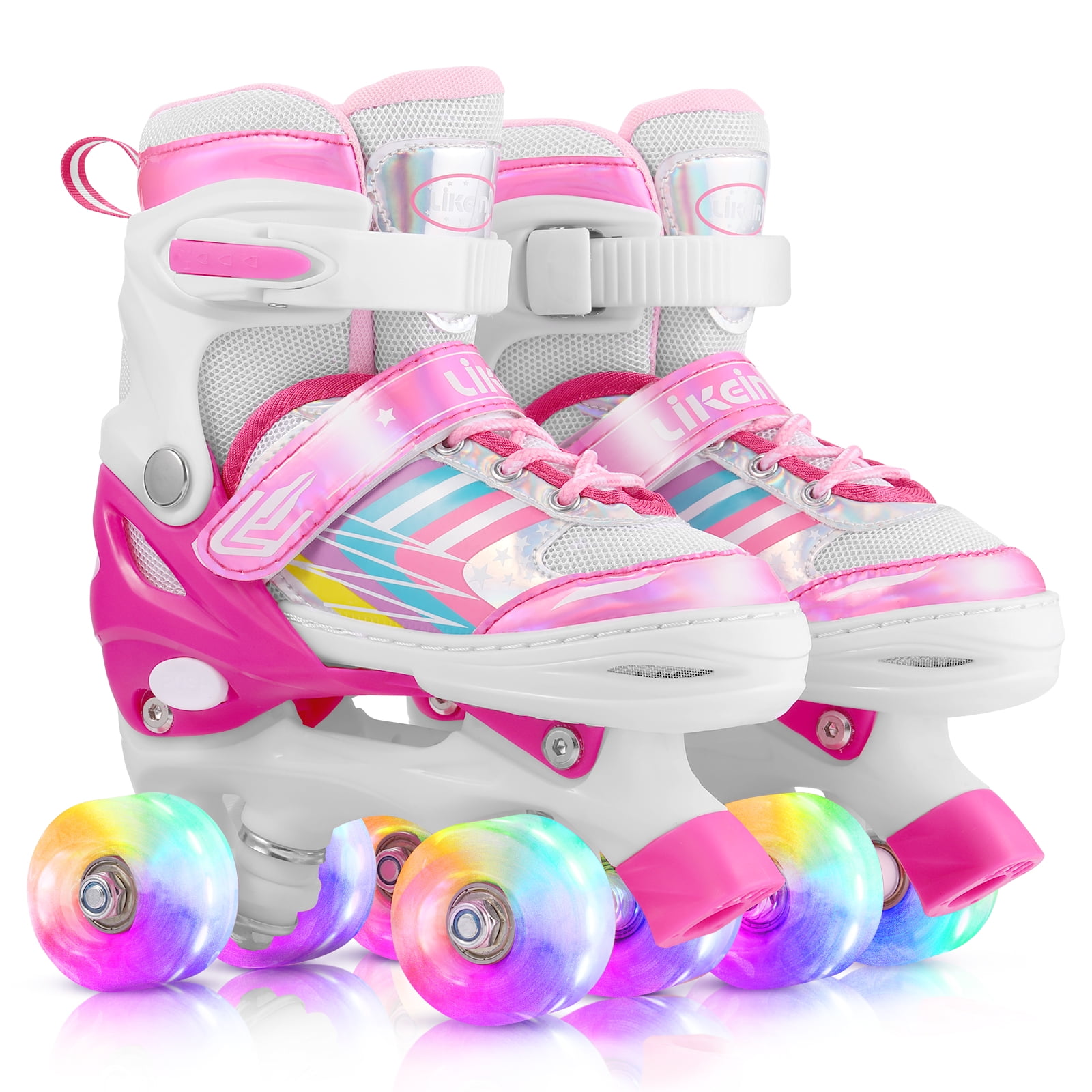 YUANYI Quad Roller Skates For Girl And Women With All Wheel Light Up,Indoor/Outdoor Lace-Up Fun Illuminating Roller Skate For Kid,Blue-L（38-42）-set1