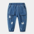thumbnail image 2 of Boys Denim Pants Ripped Baggy Cargo Pants Stretch Elastic Waist with Pocket Classic Fit Pull-On Preemie Baby Boy Clothes 1-2 Years, 2 of 4