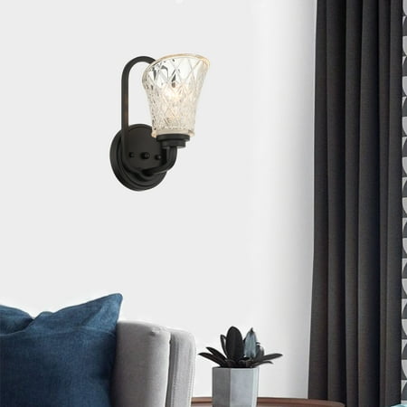 

Vanity Art 1 Light Dimmable Black Armed Sconce Lighting | Modern Fixtures Accent Wall Lights for Bedroom Entrance Doorway Dining Room Living Room Hallway Bathroom Scones S5001BK-R03