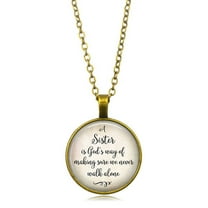 DESIGNICE Sister Necklaces Personalized English Letters Gifts for Sister Time Gem Crystal Quote Glass Necklace Bronze