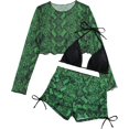 thumbnail image 1 of Conjunto de bikini de 3 piezas con estampado de piel de serpiente para mujer, traje de baño triangular, traje de baño de cintura alta con cubierta Verde y negro M Verde y negro M Xishao ropa, 1 of 2