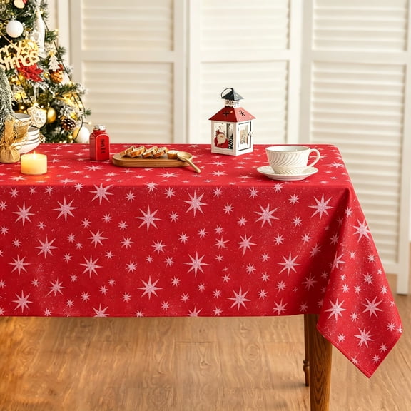 Smilebee Christmas Tablecloth 52x70 Inch Rectangular, Waterproof Jacquard Fabric Table Cloth for Holiday Party Dinner Decor, Red