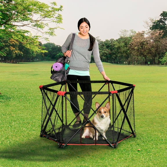 Carlson Folding Portable Dog Play Yard, Red, 48"L x 48"W x 26"H