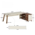 thumbnail image 2 of KIOOTTO 79 Inch L-Shaped Executive Desk with 55" Storage Cabinet Set, Modern L-Desk with 2 Drawers & 4 Shelves, Large Corner Computer Desk for Home Office, Walnut & White, 2 of 7